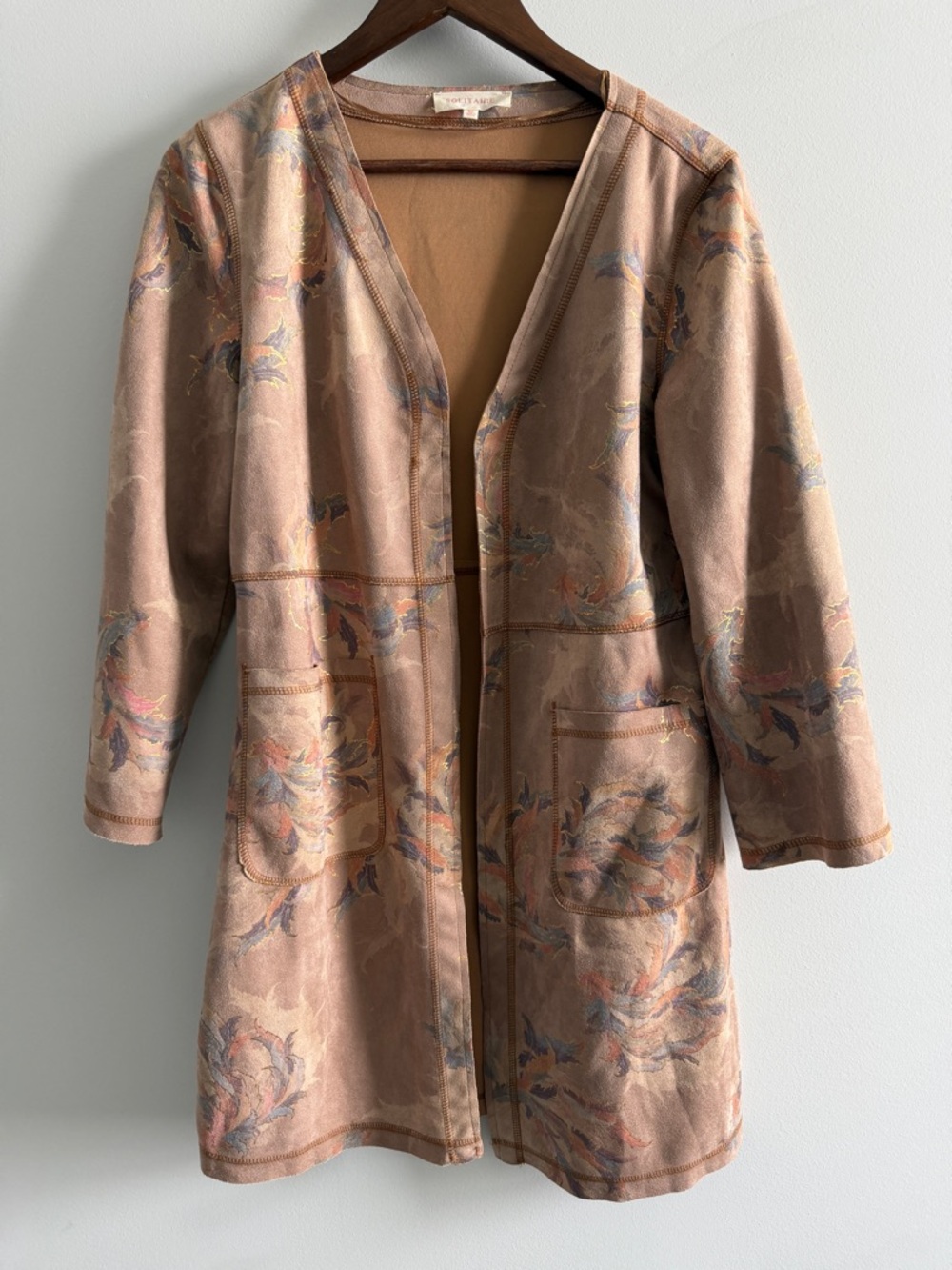 Solitaire Anthropologie Floral Open-Front Cardigan Jacket with Pockets